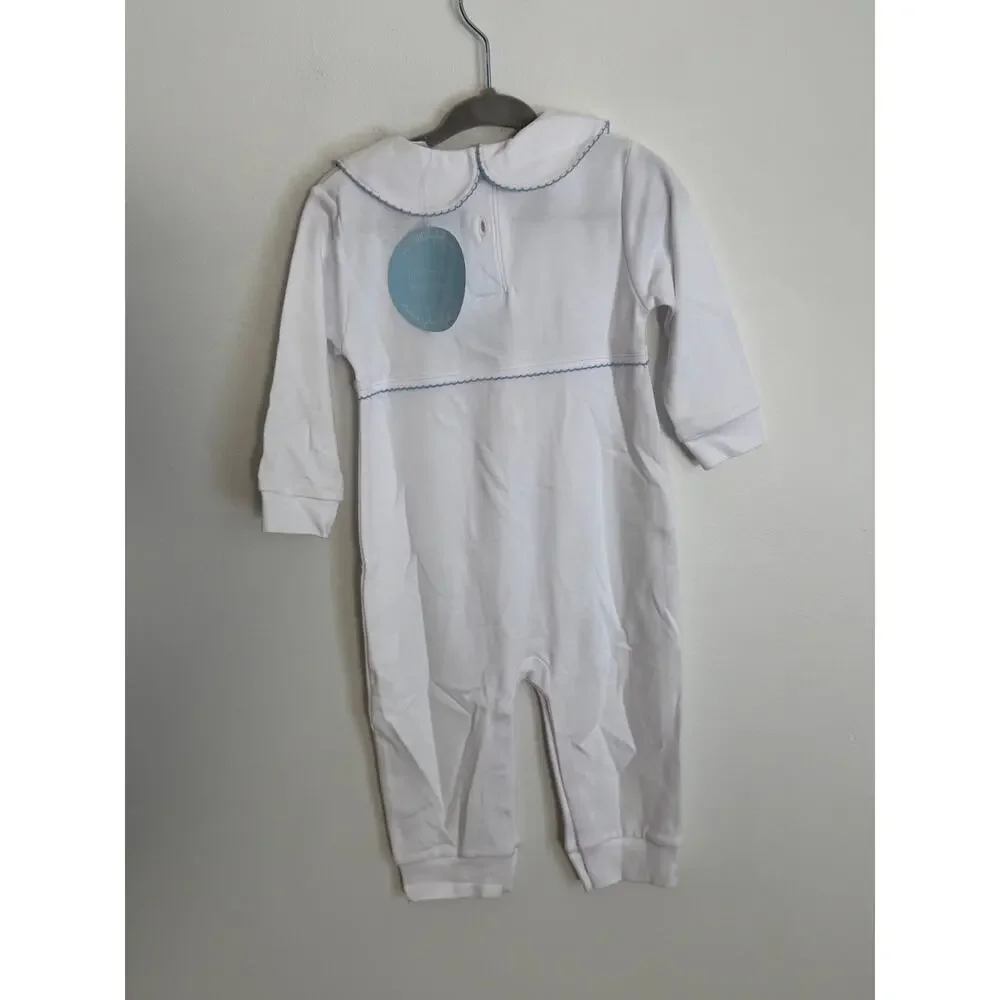Little English Crochet Playsuit Football Pima Cotton NWT size 12mo